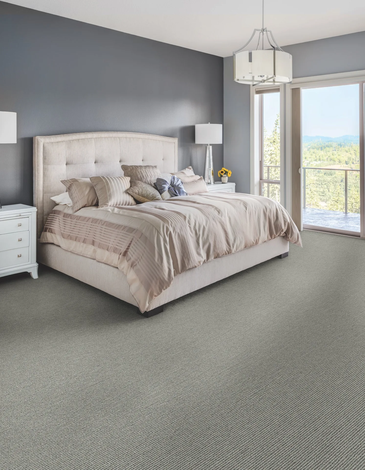 Plush neutral carpet in a serene bedroom