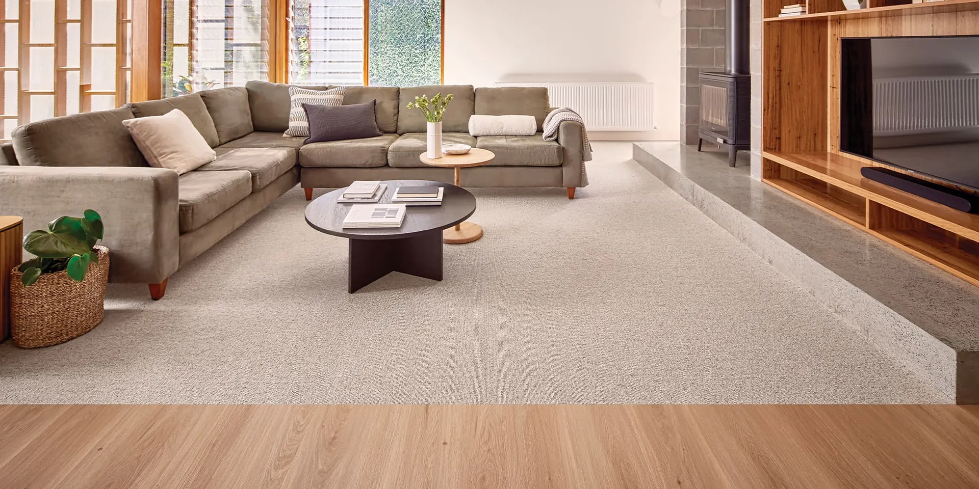 Textured neutral carpet in a modern living space