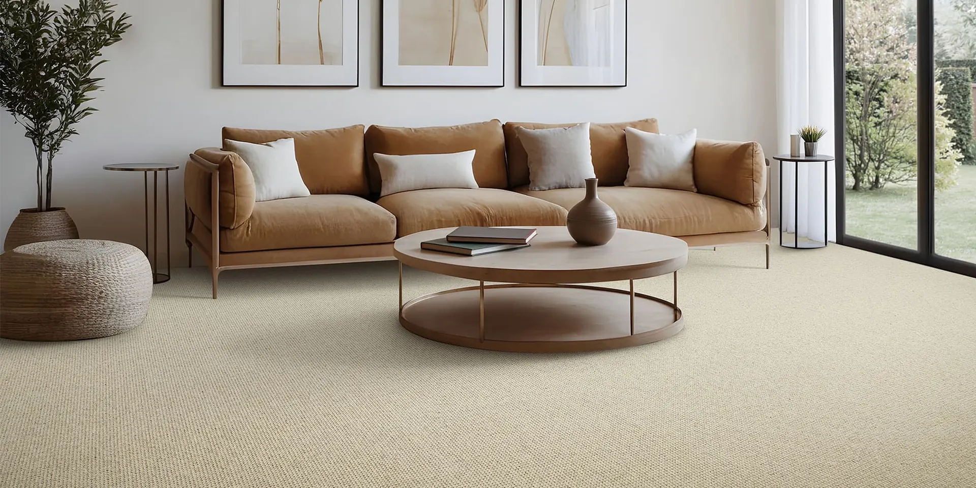 Warm neutral carpet considered during an in-home flooring consultation