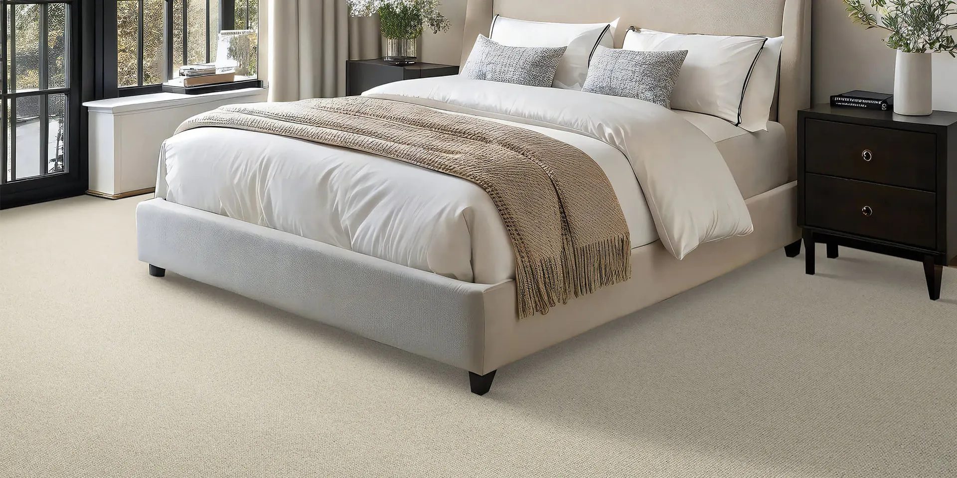 Neutral carpet creating a warm and quiet bedroom