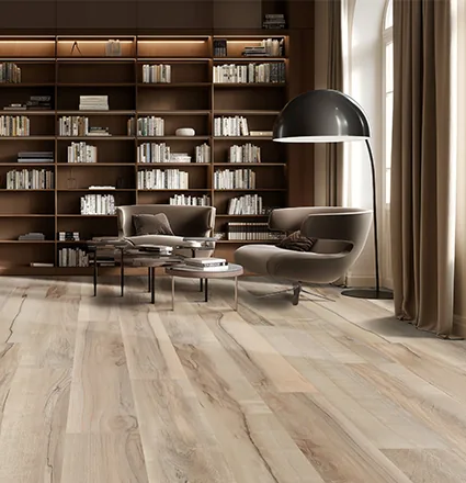 Light wood-look luxury vinyl flooring in a refined living room